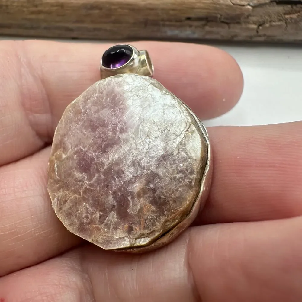 Flashy Lepidolite Mica & Amethyst Sterling Silver Pendant